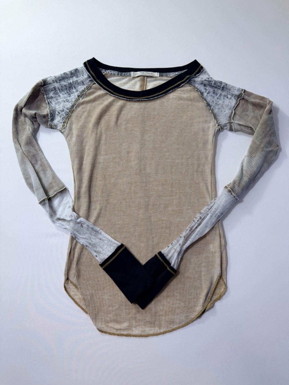 We The Free Free People Beige Brightside Camo Raglan Long Sleeve Boho Top
